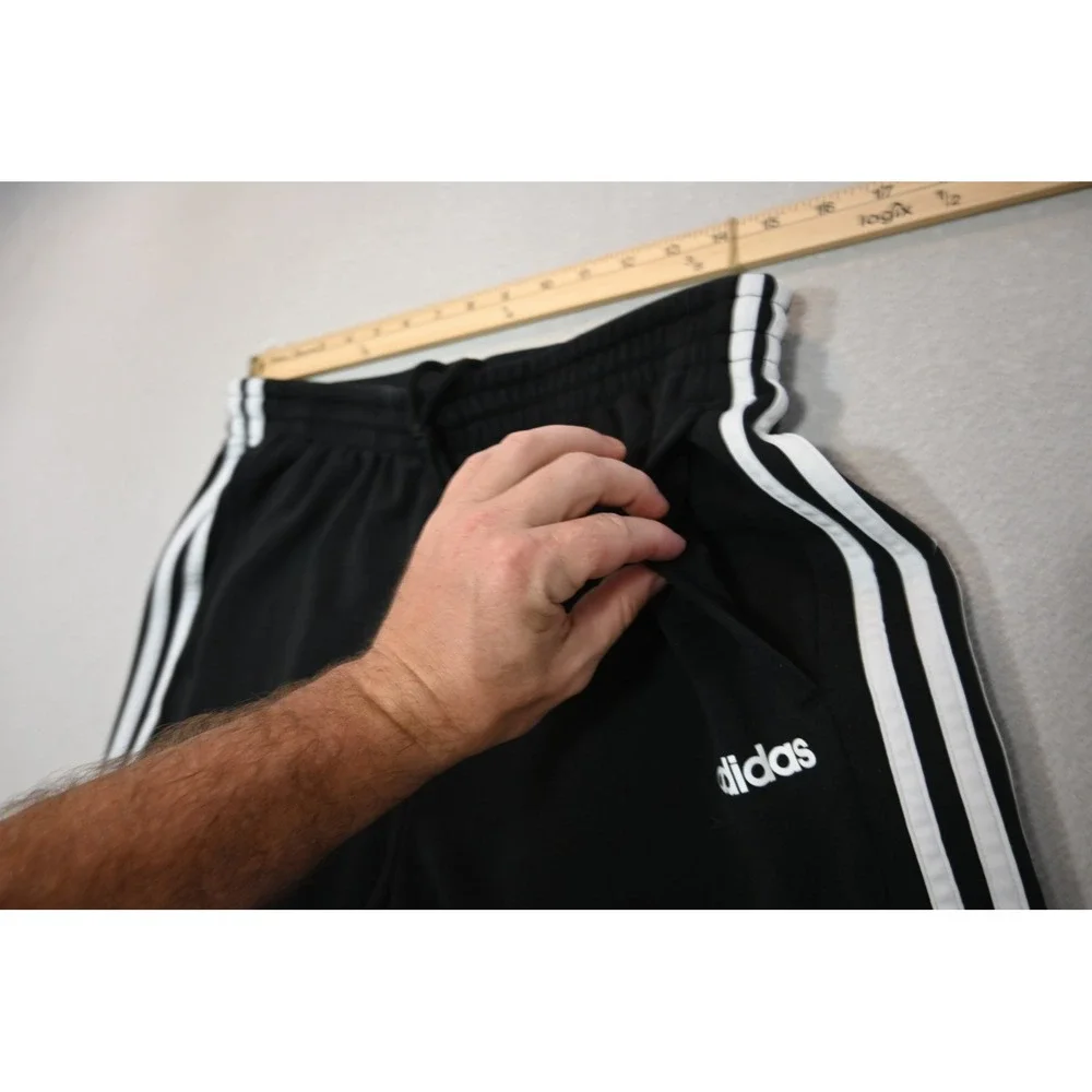 Adidas Joggers Mens Large Black Three Stripe Drawstring Sweatpants Excellent
